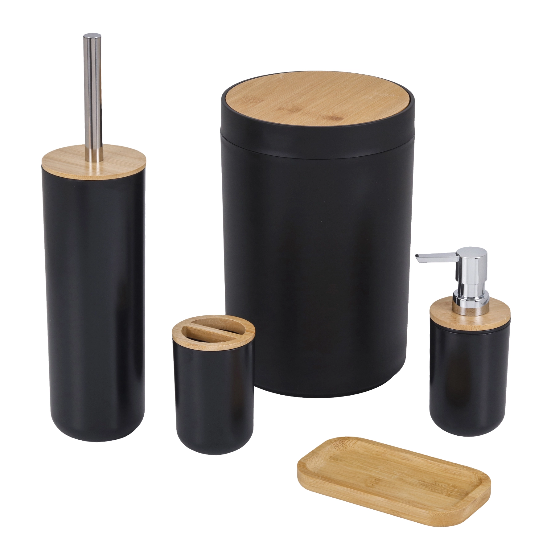 Kit Acessórios de Bancada para Banheiro 5 Peças Plástico Preto Mood Life Goedert