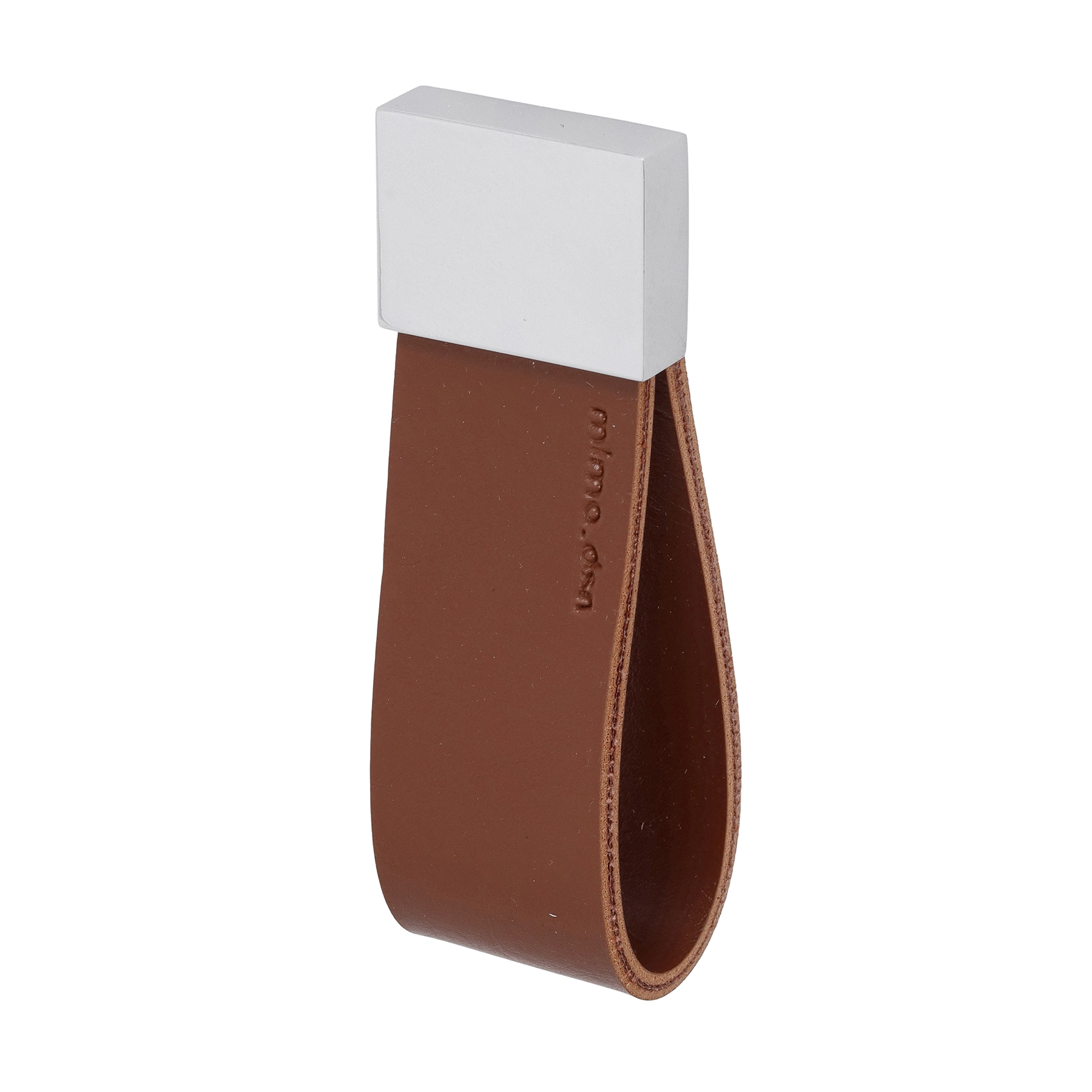 Puxador para Móveis Couro Marrom Cromado 30mm 2 Peças Doko Square Mimo.dsn