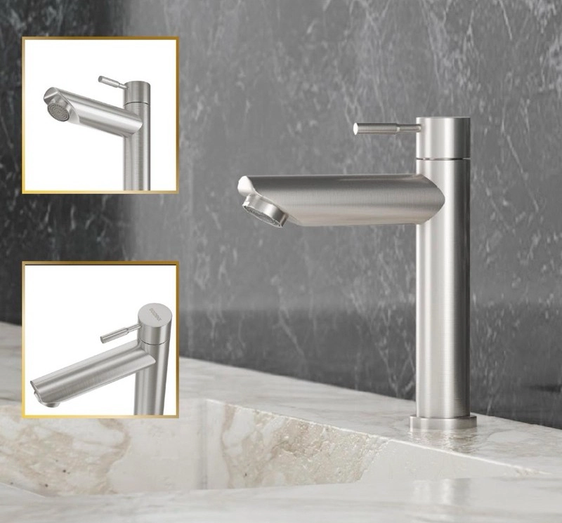 Torneira De Banheiro Lavabo Madrid Bica Baixa Aço Escovado Goldenx