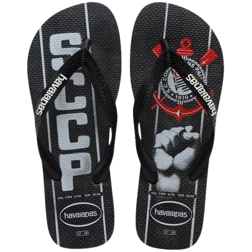 Chinelo Adulto Havaianas Times Corinthians Preto