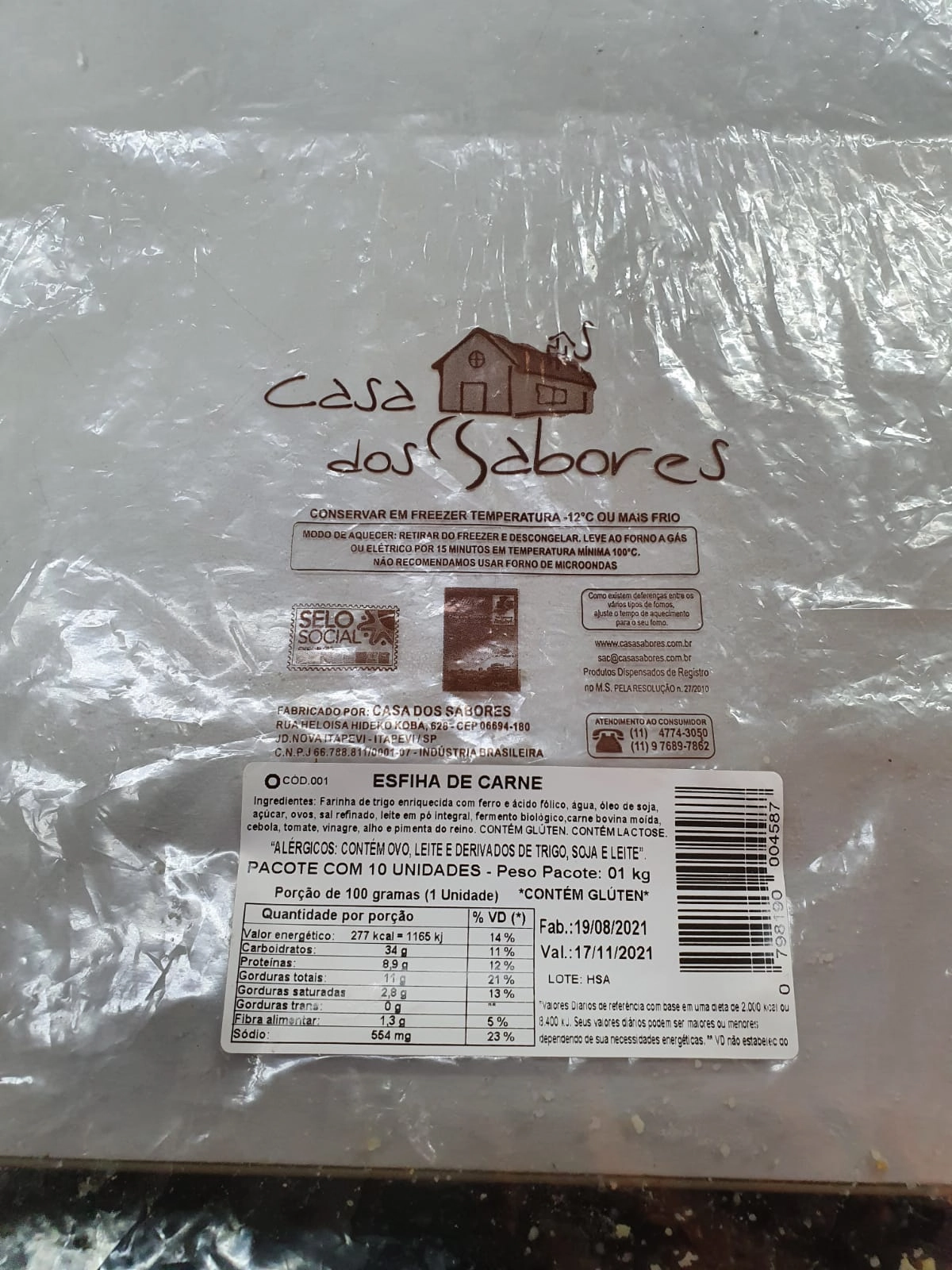 Salgado Esfiha Casa Dos Sabores 1kg Carne
