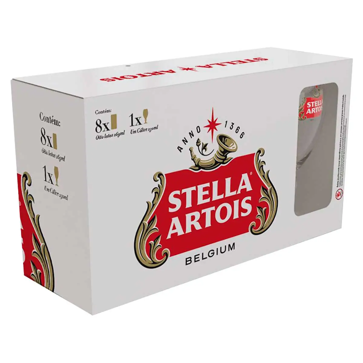 Kit Cerveja Stella 269ml C/8 Latas + 1 Cálice 250ml