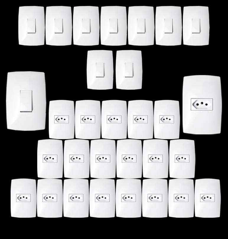 Kit 30 Tomadas 10a + 10 Interruptores Simples Blux Home Branca - Bhmkit3010br