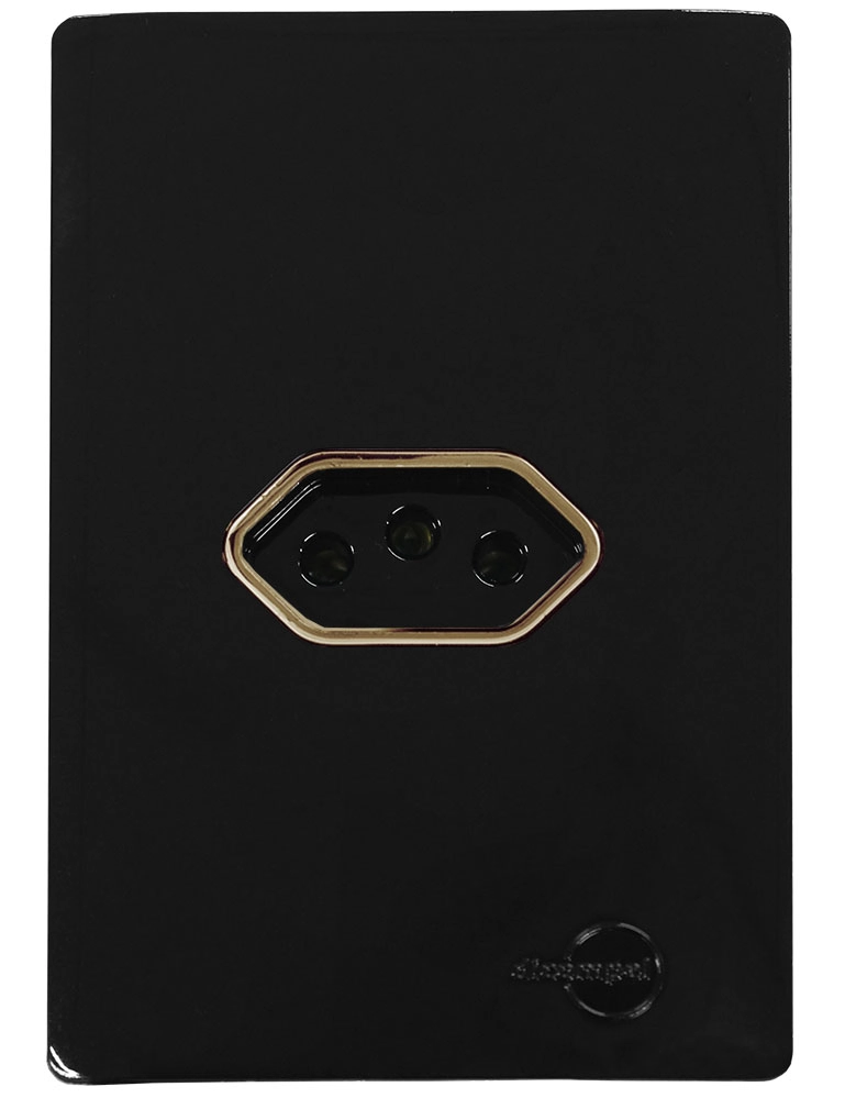 Cj Tomada 10a Horizontal Com Suporte 4x2 - Dicompel Novara Preto Brilhante Gold