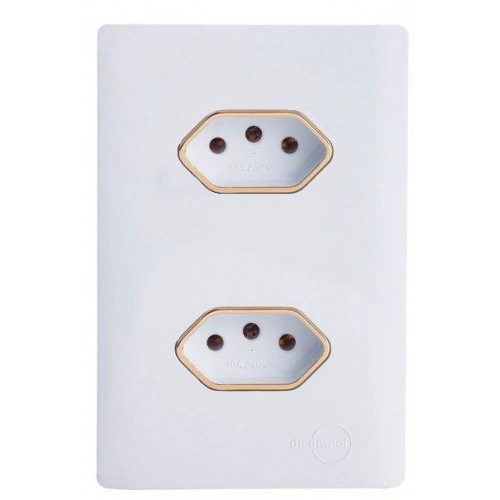 Cj Tomada Dupla 10a Com Suporte 4x2 - Dicompel Novara Branco Gold