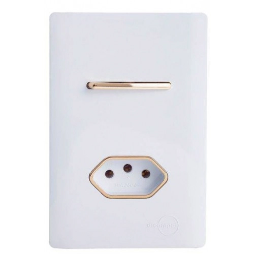 Cj Interruptor Simples + Tomada 10a Com Suporte 4x2 - Dicompel Novara Branco Gold
