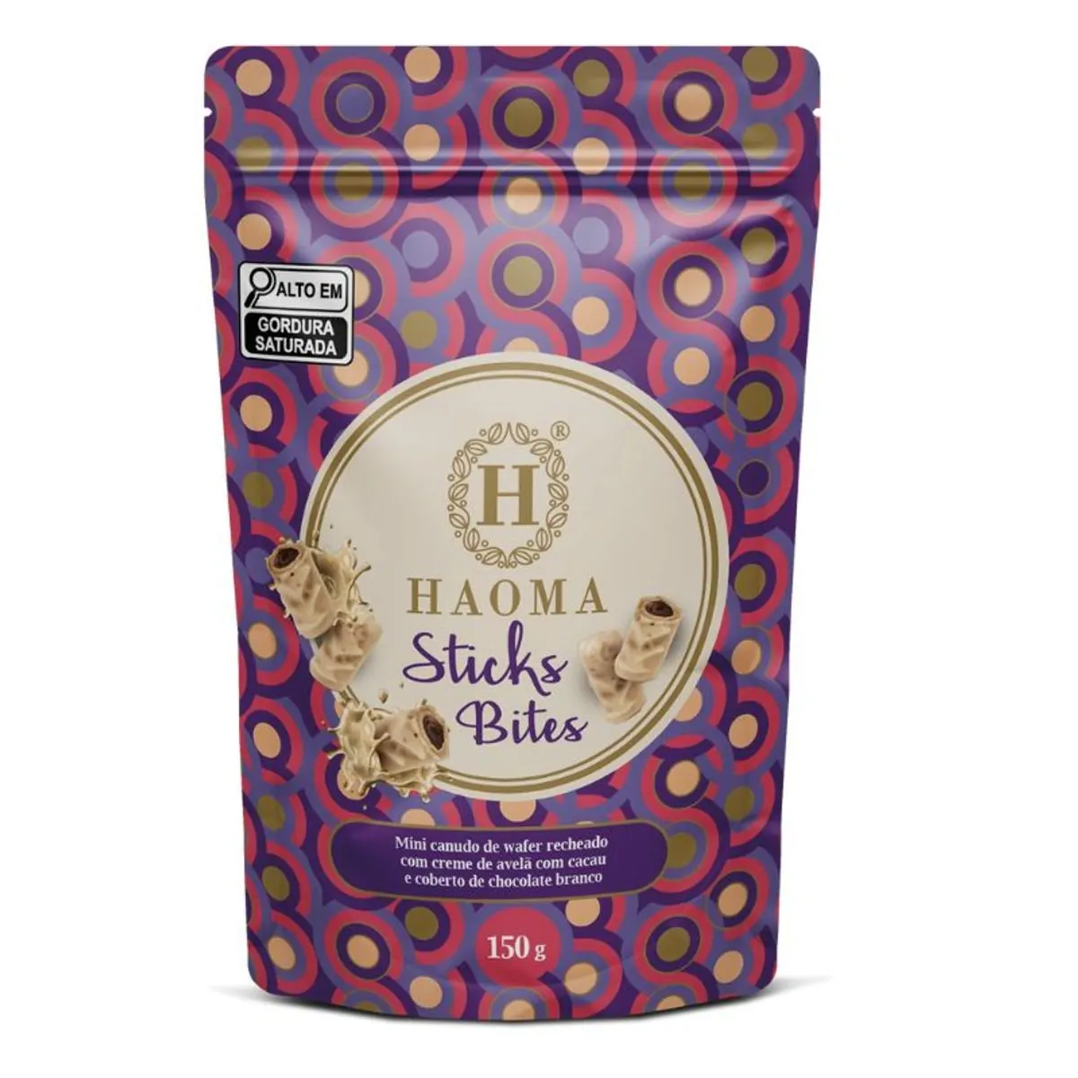 Mini Wafer Sticks Bites Recheio Creme De Avelã Com Cacau Cobertura Chocolate Branco Zero Lactose Hao