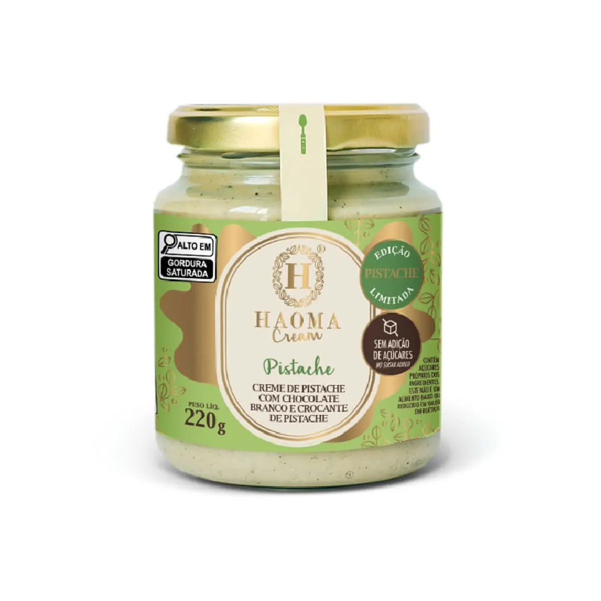 Creme De Pistache Com Chocolate Branco Zero Lactose Haoma Vidro 220g
