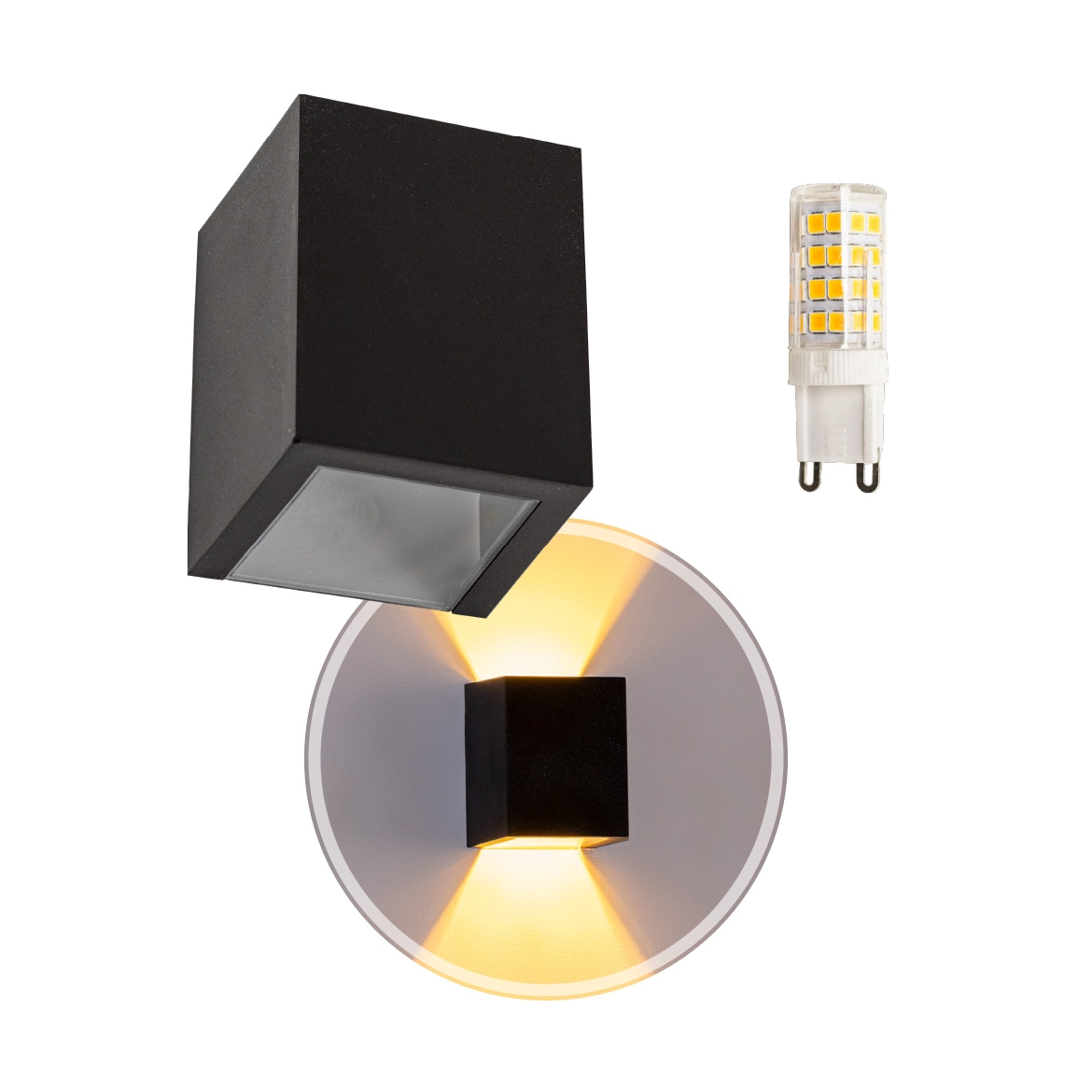 2x Arandela Efeito 2 Focos Preto Policarbonato + Led G9 5w 3000k Bivolt St1386
