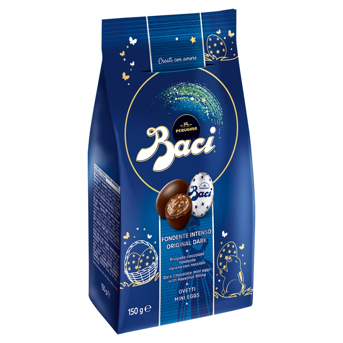 Miniovos De Chocolate Italiano Meio Amargo Recheio Avelã Perugina Baci Pacote 150g