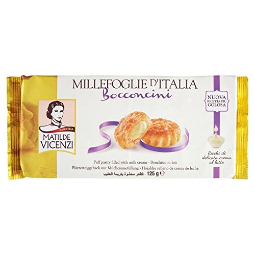 Vicenzi: Millefoglie D Italia Bocconcini Puffy Pastry Filled With Milk Cream 125 Gr Pack Of 4 Total