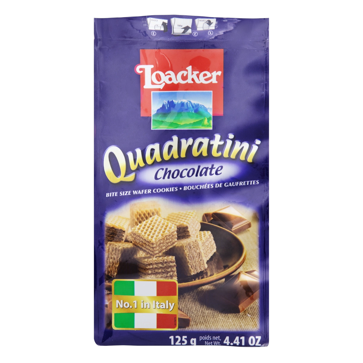Mini Biscoito Wafer Recheio Creme de Chocolate Loacker Quadratini Pacote 125g