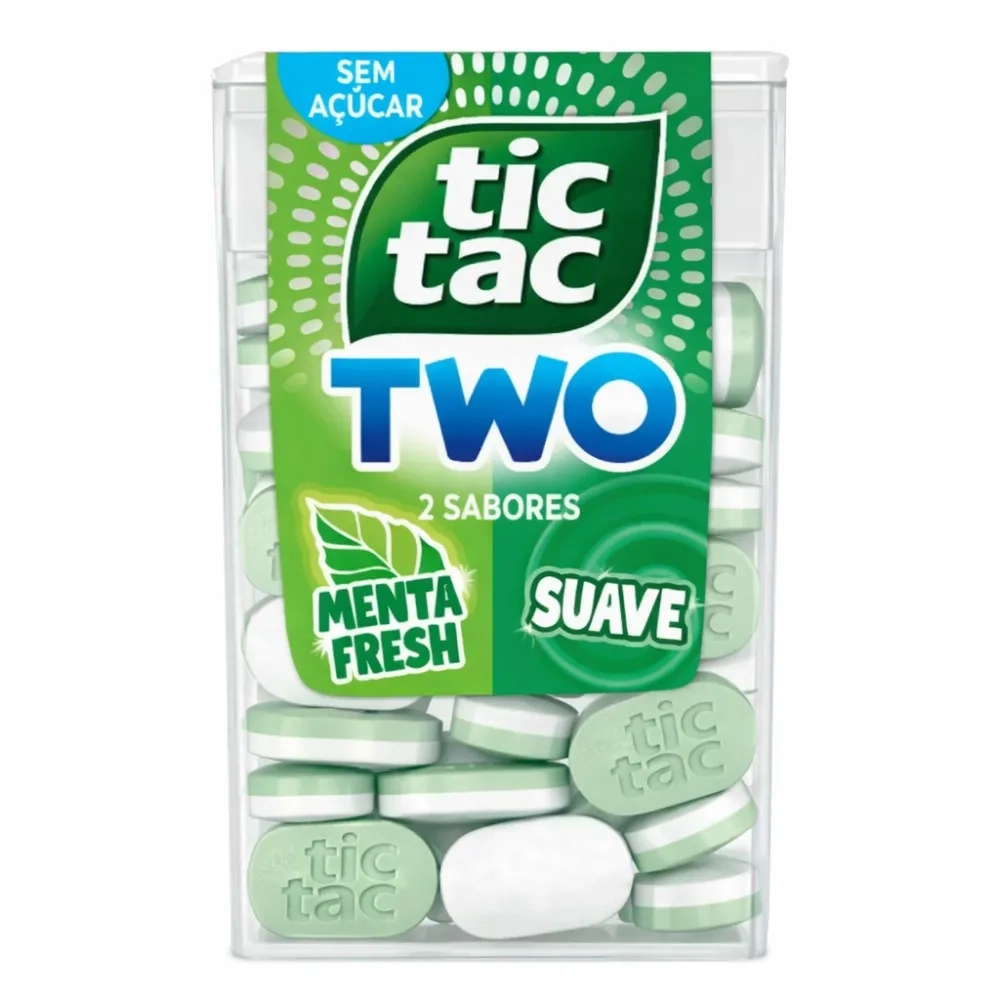 Tic Tac Pastilha Sabor Two Menta Fresh E Suave Zero Açúcar 38,5g