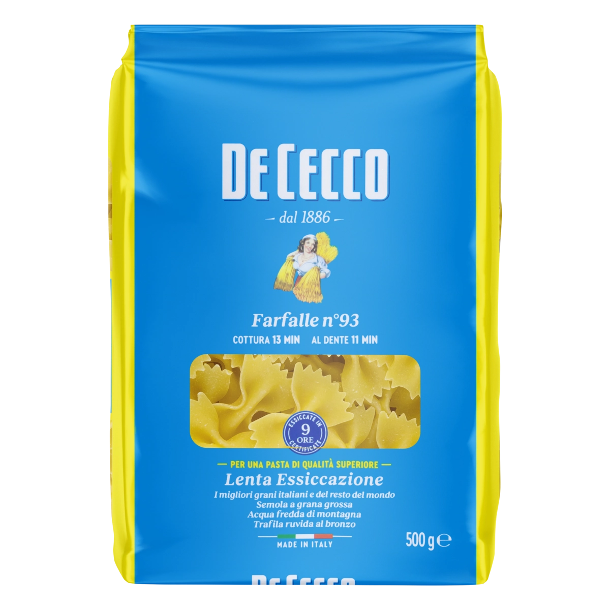 Macarrão De Sêmola De Trigo Grano Duro Farfalle 93 De Cecco Pacote 500g