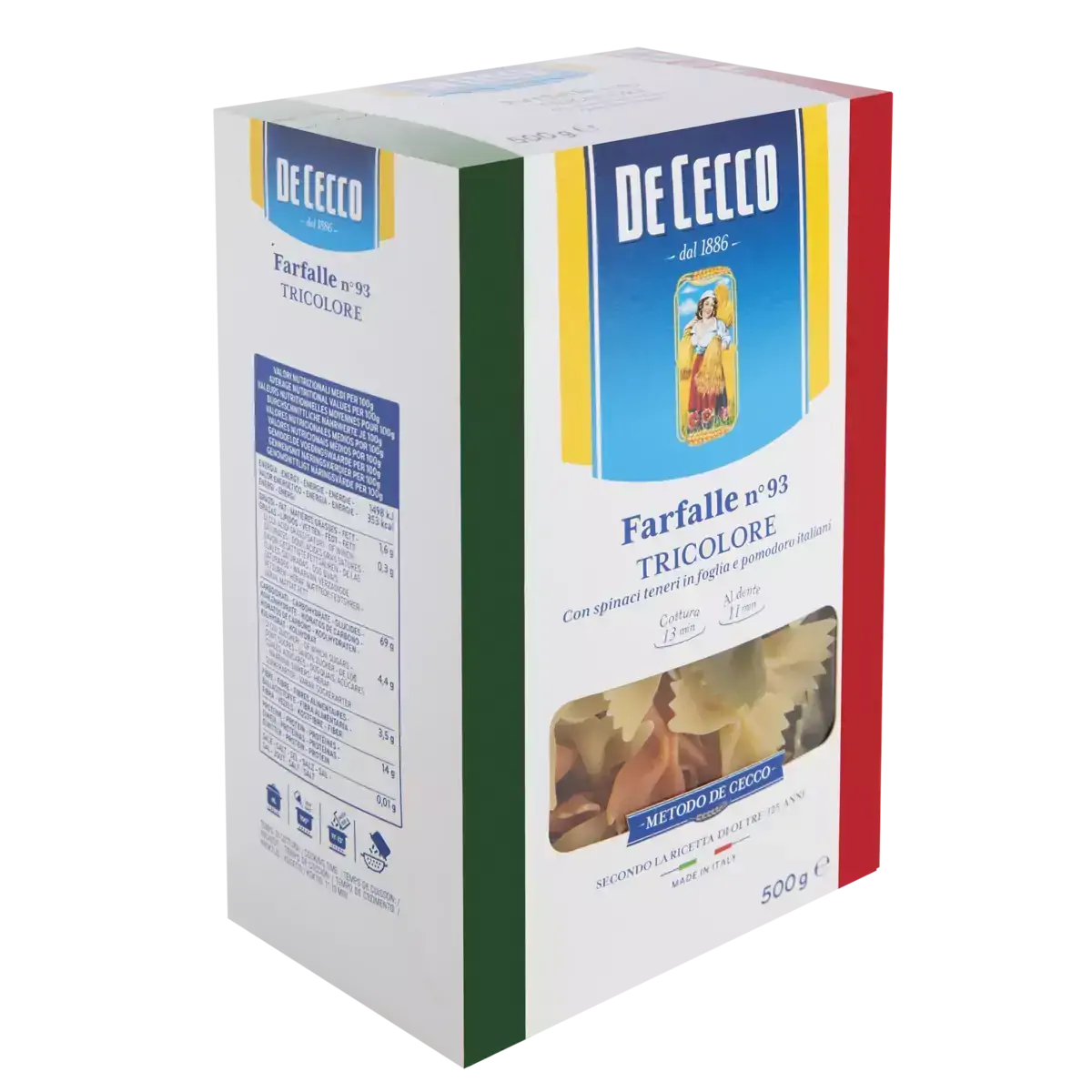 Macarrão Italiano Farfalle Tricolor DE CECCO Caixa 500g