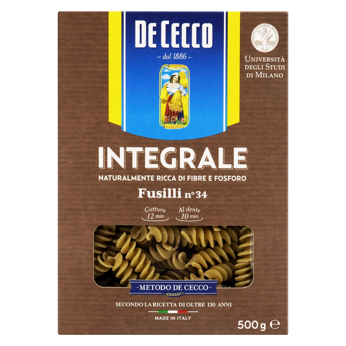 Macarrão De Trigo Grano Duro Integral Fusilli 34 De Cecco Caixa 500g