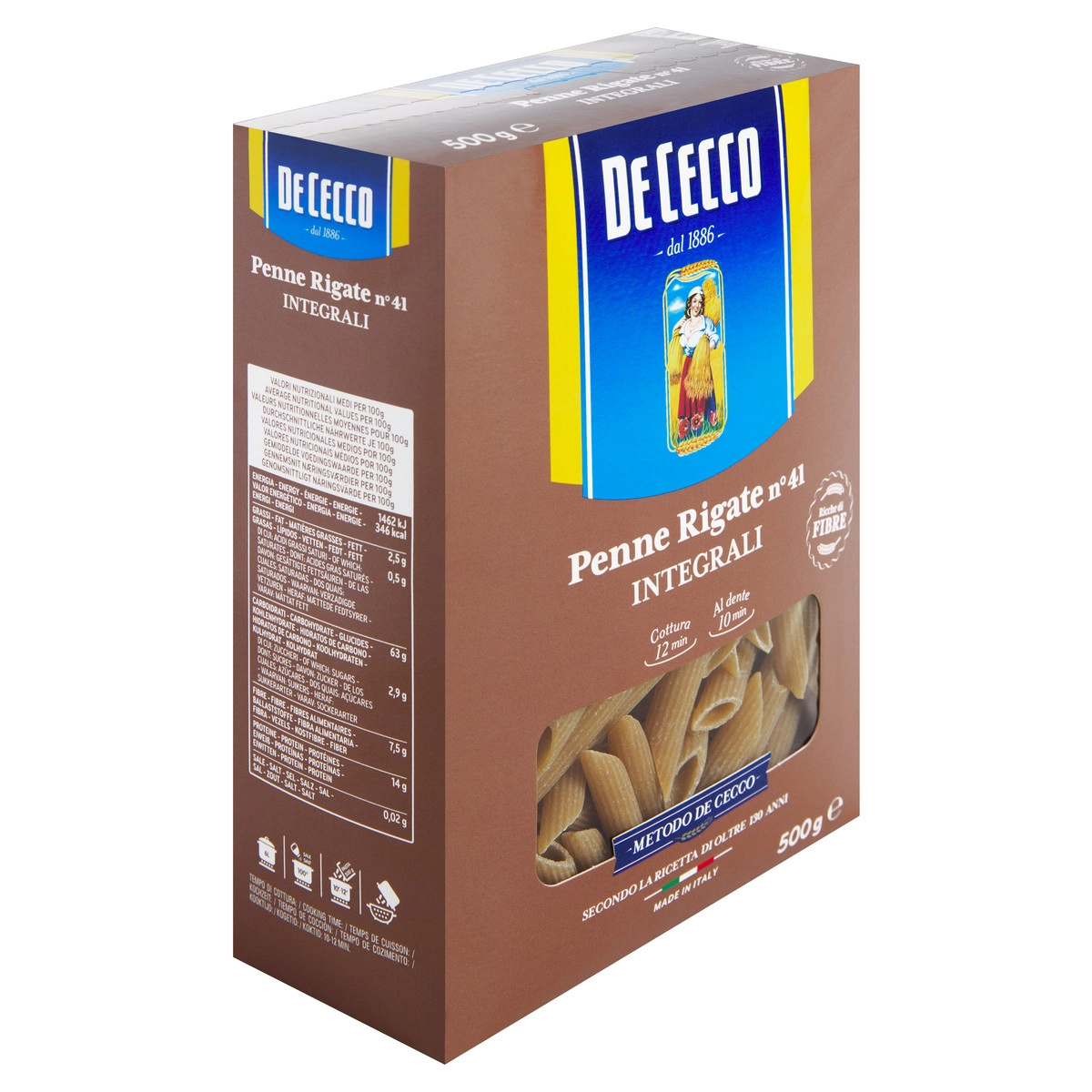 Macarrão de Sêmola Integral Penne Rigate 41 De Cecco Caixa 500g