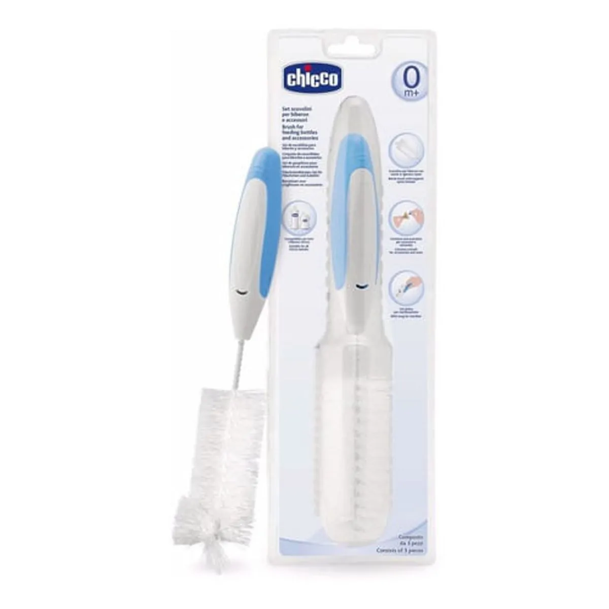 Escova Para Mamadeira 3 Em 1 Chicco Branco e Azul