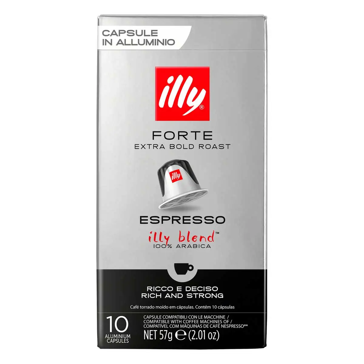 Café em Cápsula Torrado e Moído Forte Espresso Illy Caixa 57 g 10 Unidades