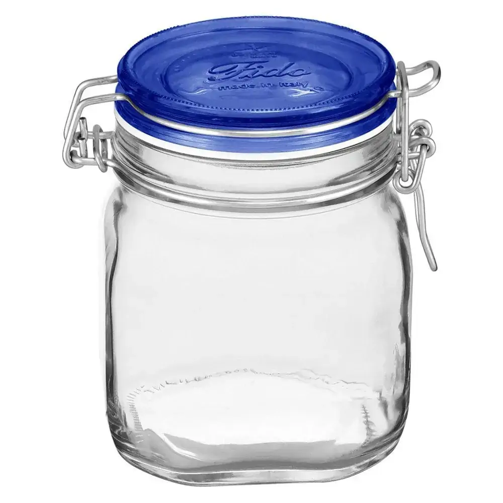 Pote Hermético de Vidro Italiano Bormioli Rocco Fido com Tampa Azul 750ml