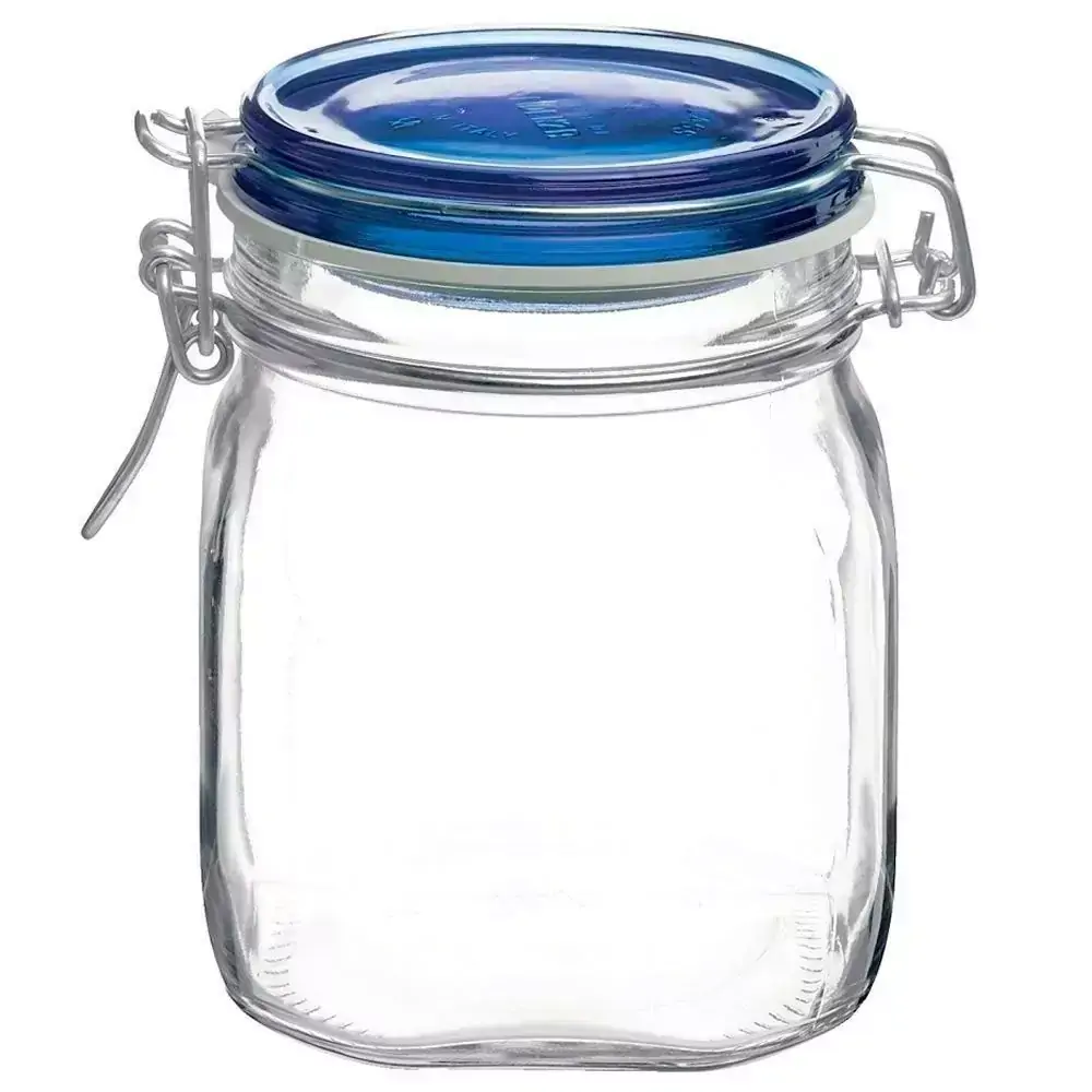 Pote Hermético de Vidro Italiano Bormioli Rocco Fido com Tampa Azul 1000ml