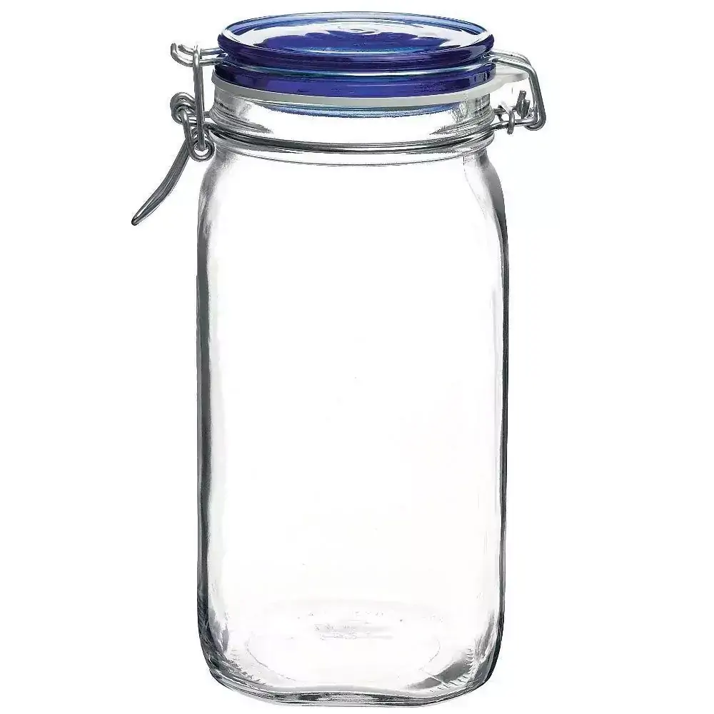 Pote Hermético de Vidro Italiano Bormioli Rocco Fido com Tampa Azul 1500ml