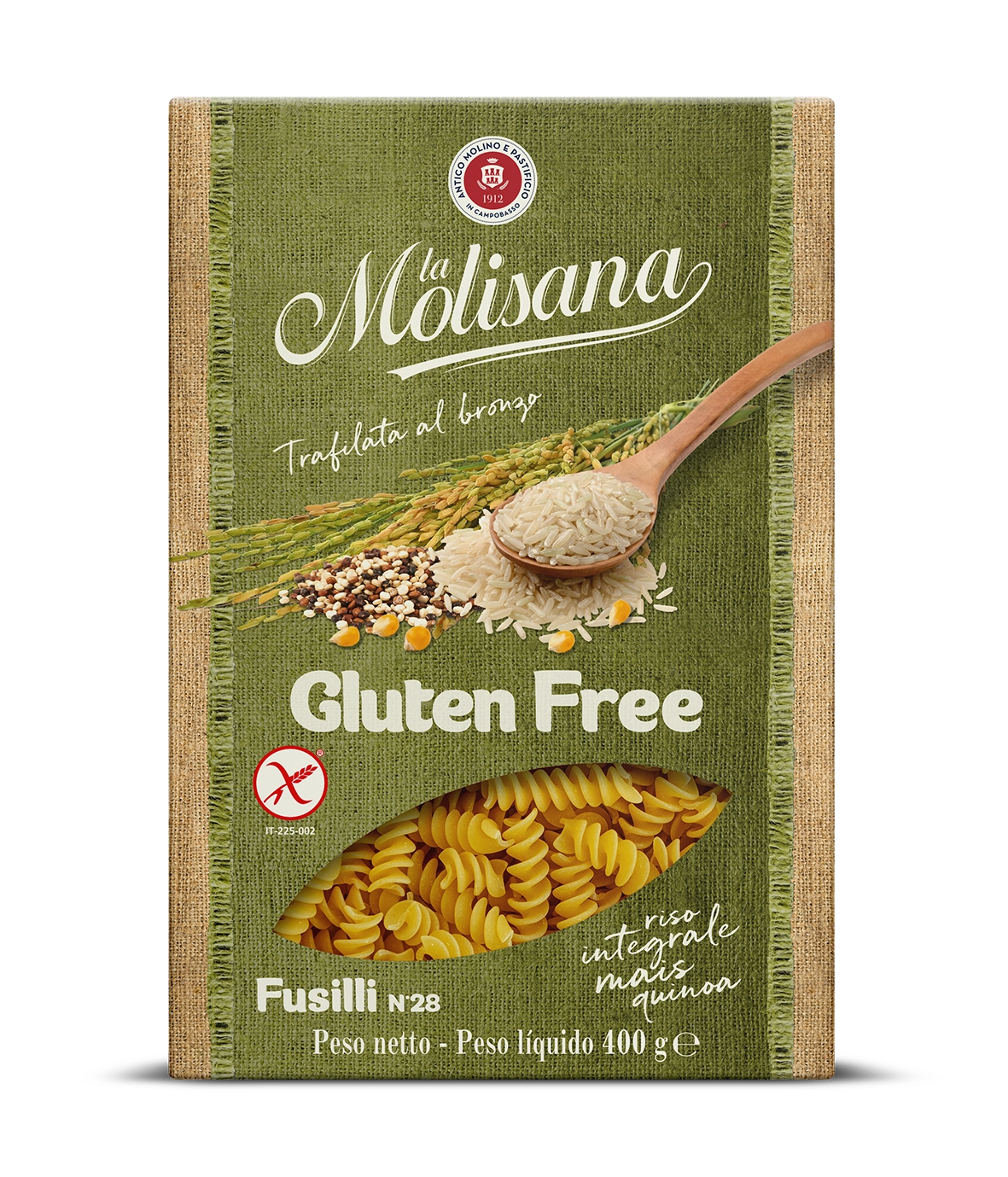 Macarrão Trafilata Al Bronzo Integral Fusilli 28 Sem Glúten La Molisana Caixa 400g