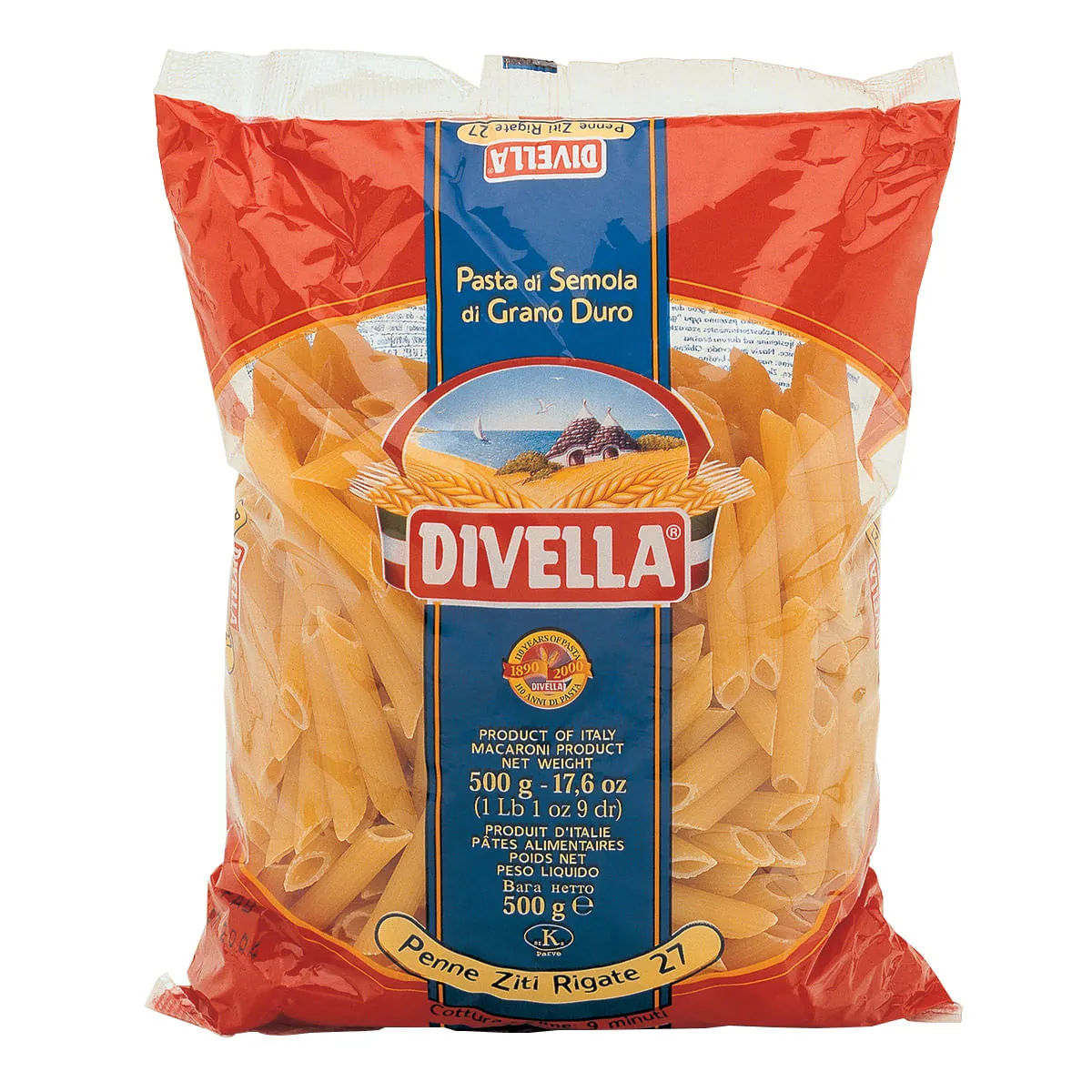 Macarrão de Sêmola Grano Duro Penne Ziti Rigate 27 Divella Pacote 500g