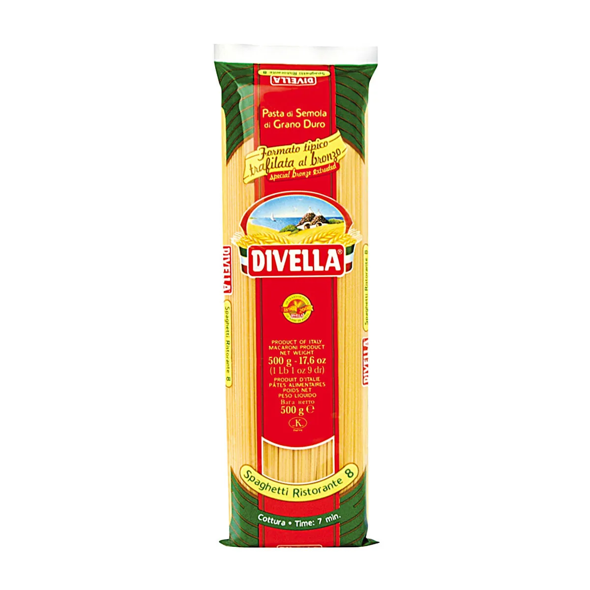 Macarrão De Sêmola Grano Duro Trafilata Al Bronzo Spaghetti Ristorante 8 Divella Pacote 500g