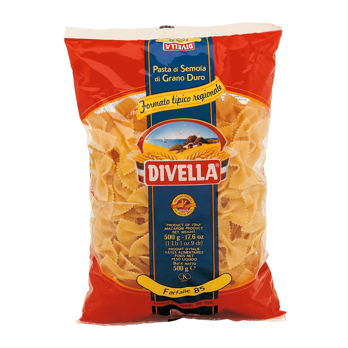 Macarrão De Sêmola Grano Duro Farfalle 85 Divella Pacote 500g