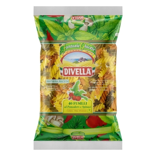 Macarrão Grano Duro Tricolor Fusilli 40 Pomodoro E Spinaci Divella Pacote 500g