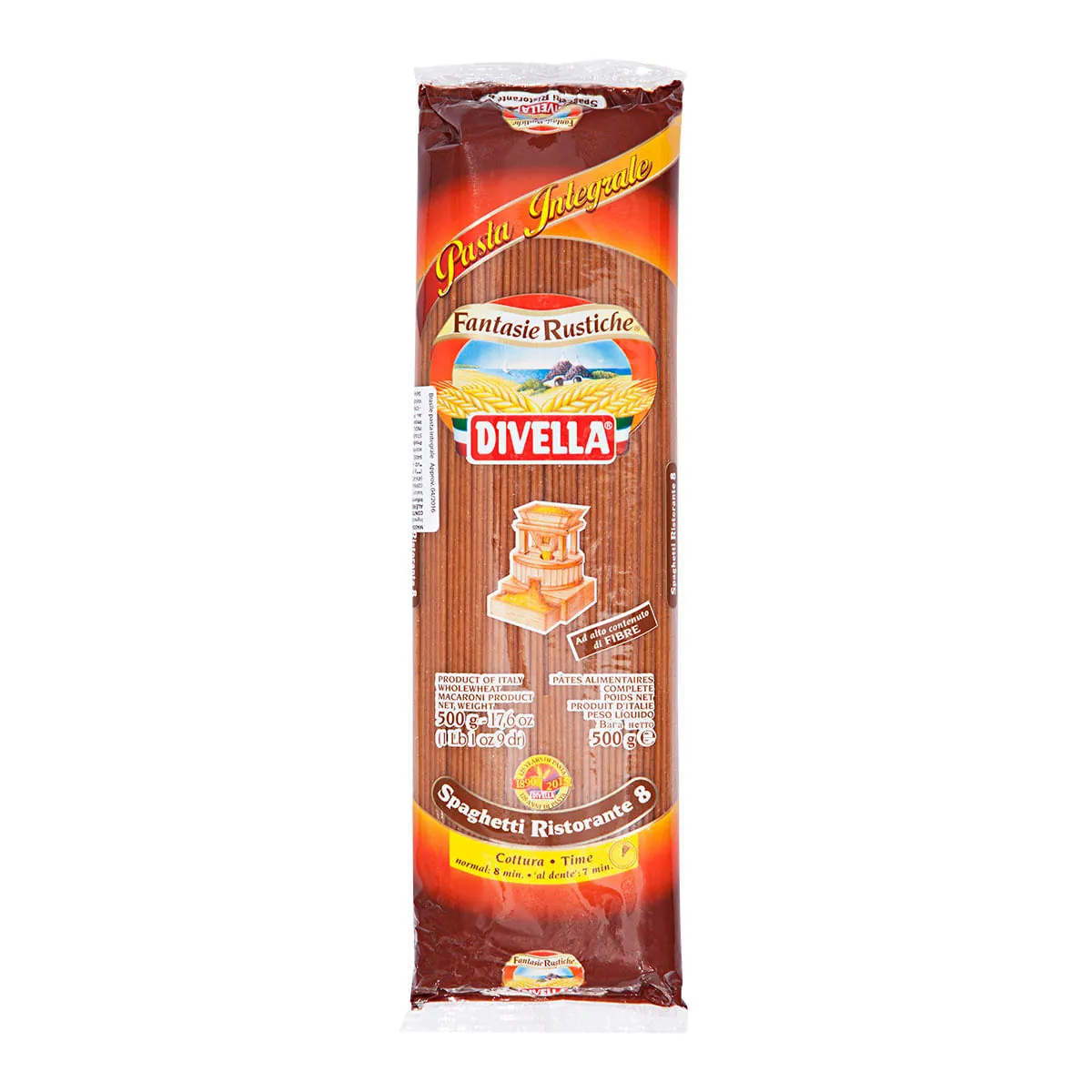 Macarrão Grano Duro Integral Spaghetti Ristorante 8 Divella Pacote 500g