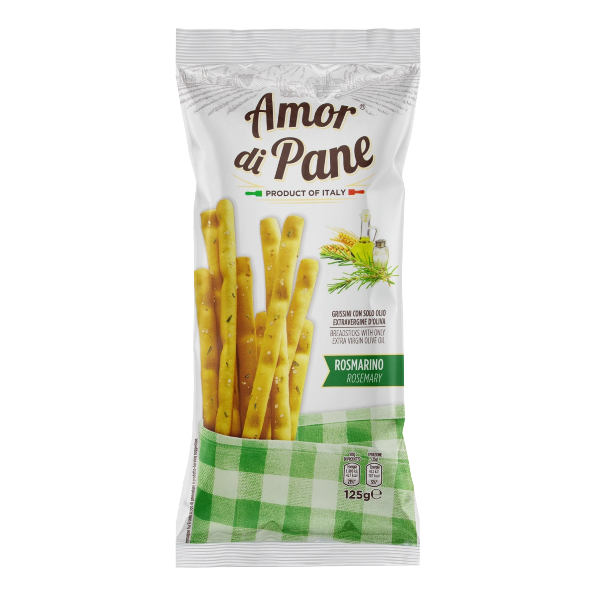 Biscoito Grissini Alecrim E Azeite Extra Virgem Amor Di Pane Pacote 125g