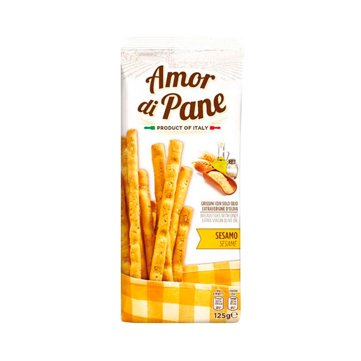 Amor Di Pane: Italian Breadsticks, With Only Extra Virgin Olive Oil And Sesame 4.4 Ounce 125g Packag