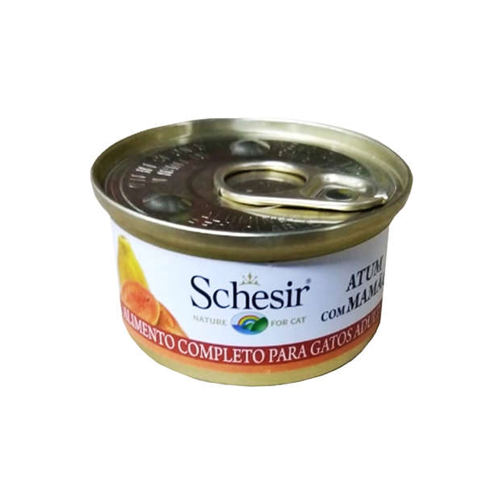 Ração úmida Lata Schesir Para Gatos Sabor Atum E Mamão 75g