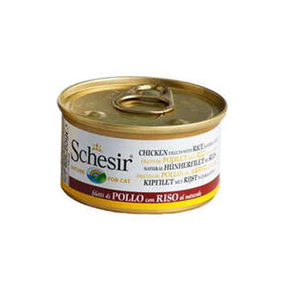 Ração úmida Lata Schesir Para Gatos Sabor Frango E Arroz 85g