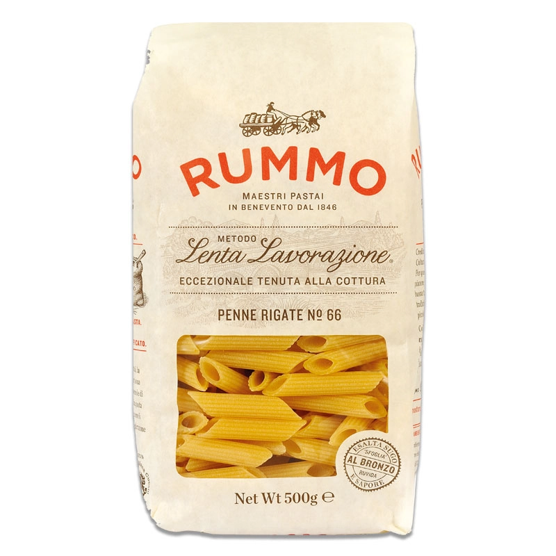 Macarrão De Sêmola De Trigo Grano Duro Penne Rigate 66 Rummo Lenta Lavorazione Pacote 500g