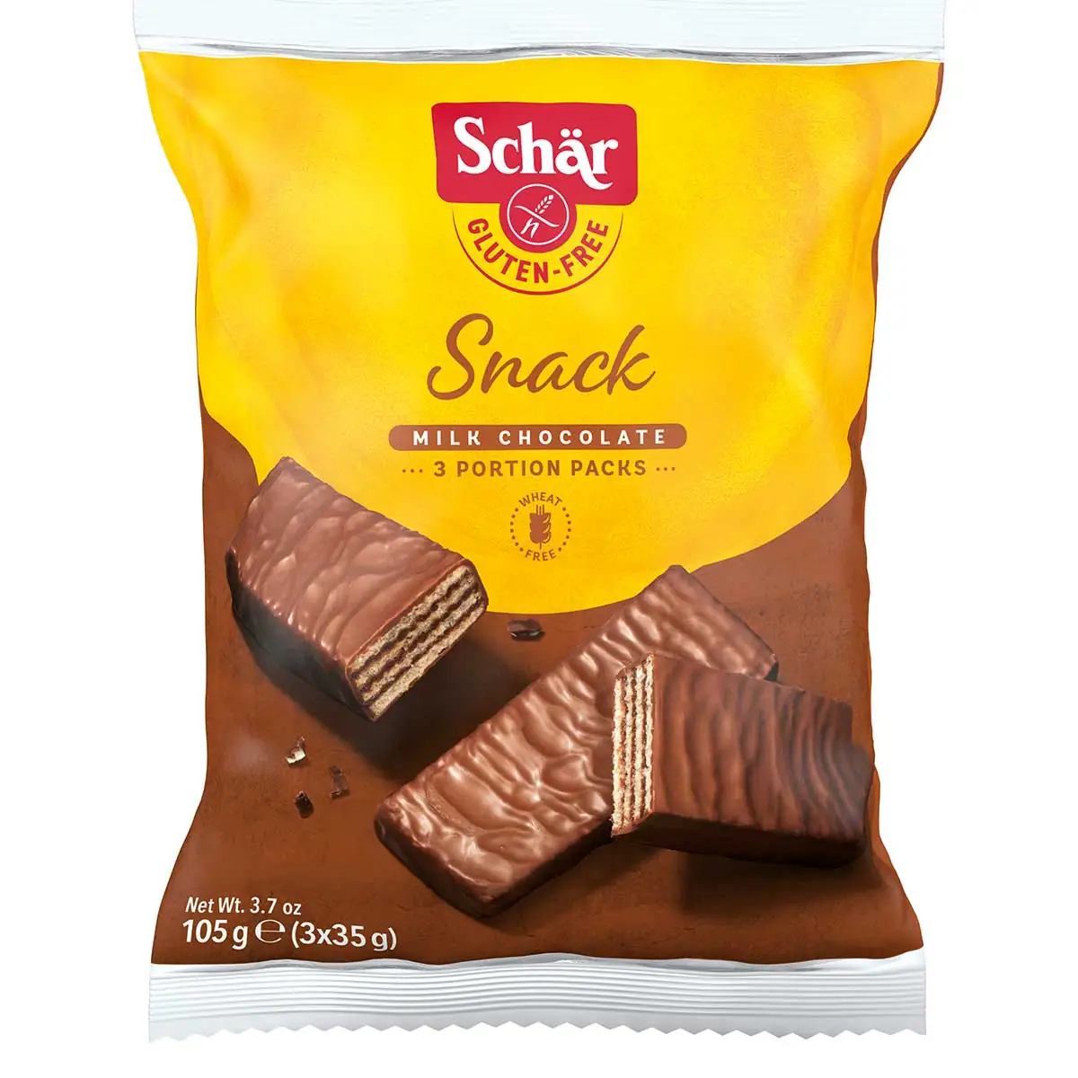 Wafer Recheio Avelã Cobertura Chocolate Ao Leite Sem Glúten Schär Pacote 105g
