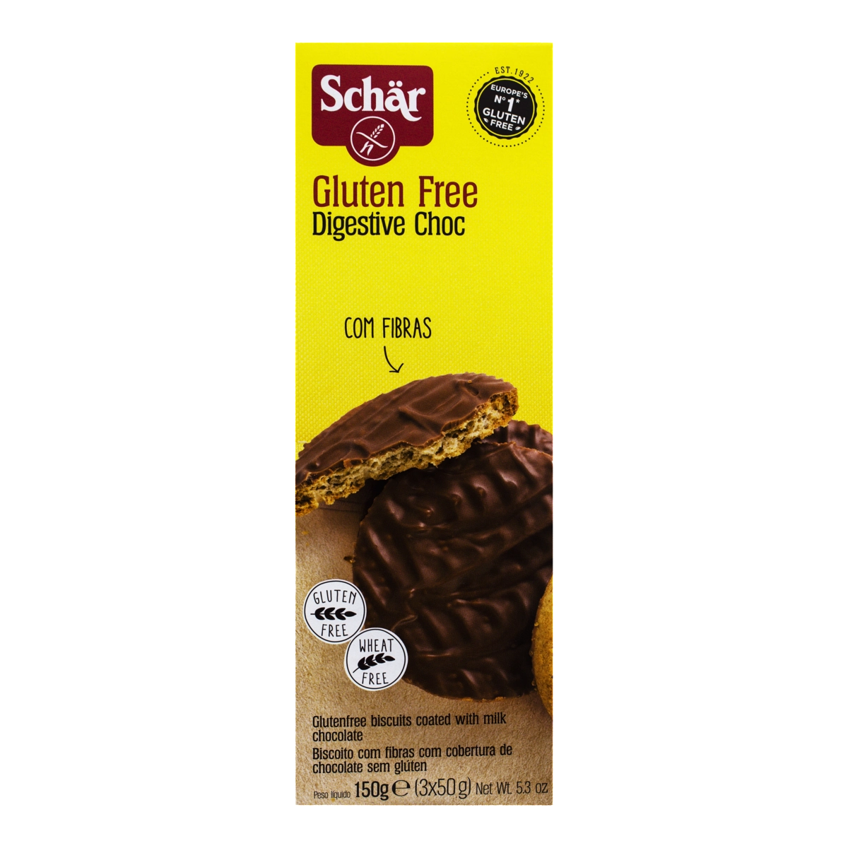 Biscoito Com Fibras Cobertura Chocolate Sem Glúten Schär Caixa 150g