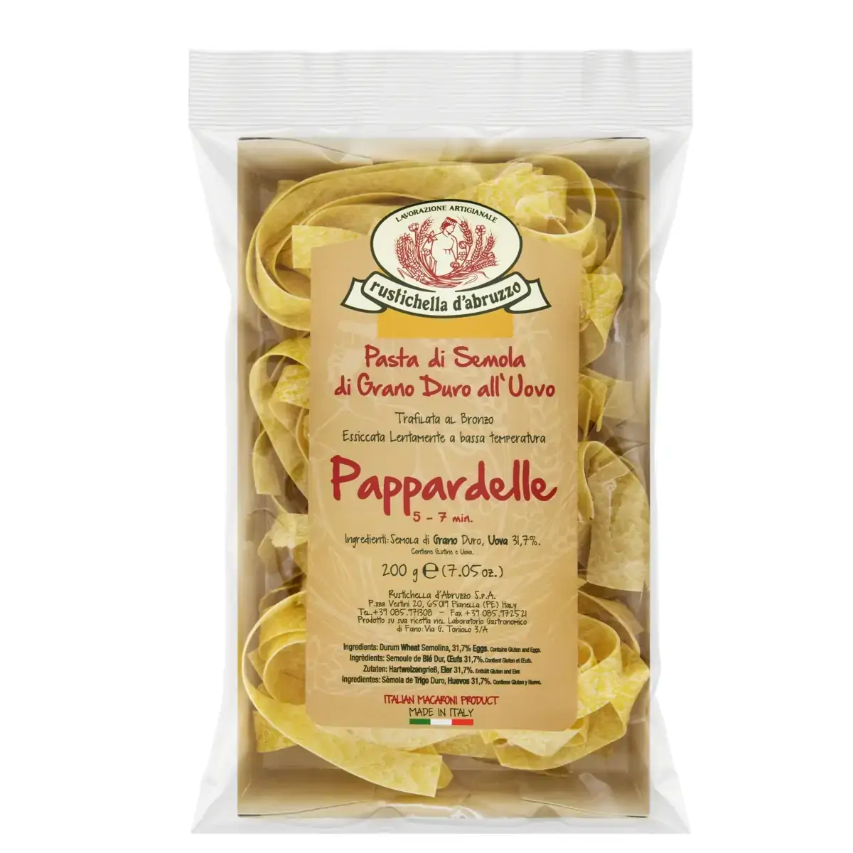 Macarrão de Sêmola com Ovos Grano Duro Pappardelle Rustichella d'Abruzzo Bandeja 200g