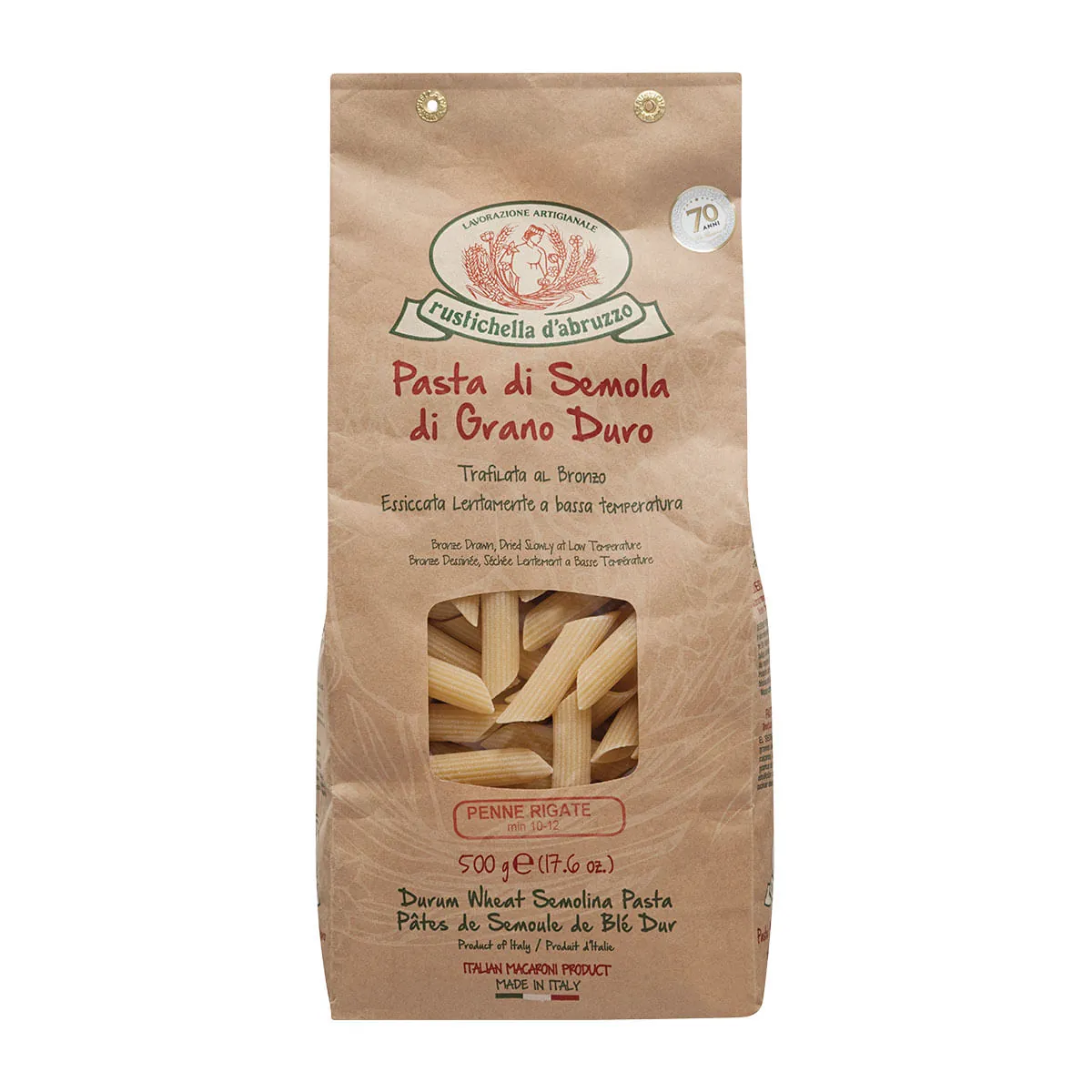 Macarrão De Trigo Grano Duro Penne Rigate Rustichella Dabruzzo Pacote 500g