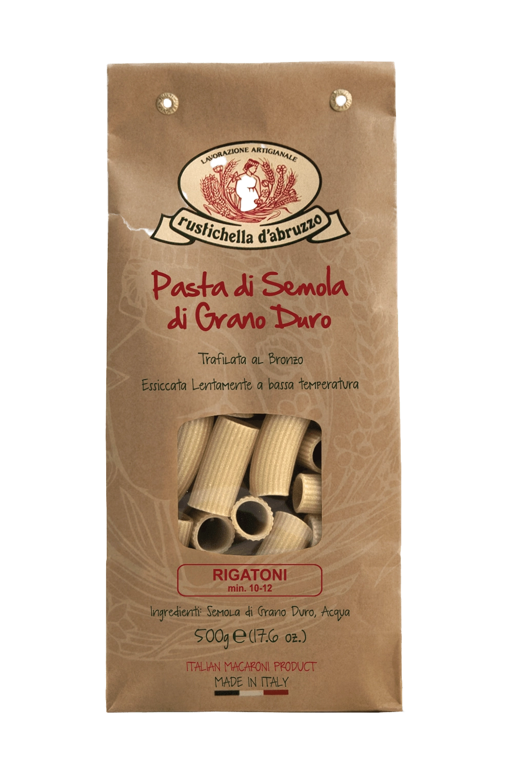 Macarrão De Sêmola Grano Duro Trafilata Al Bronzo Rigatoni Rustichella Dabruzzo Pacote 500g