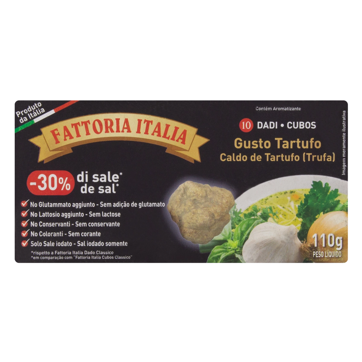 Caldo Tablete Tartufo Zero Lactose Fattoria Italia Caixa 110g 10 Unidades