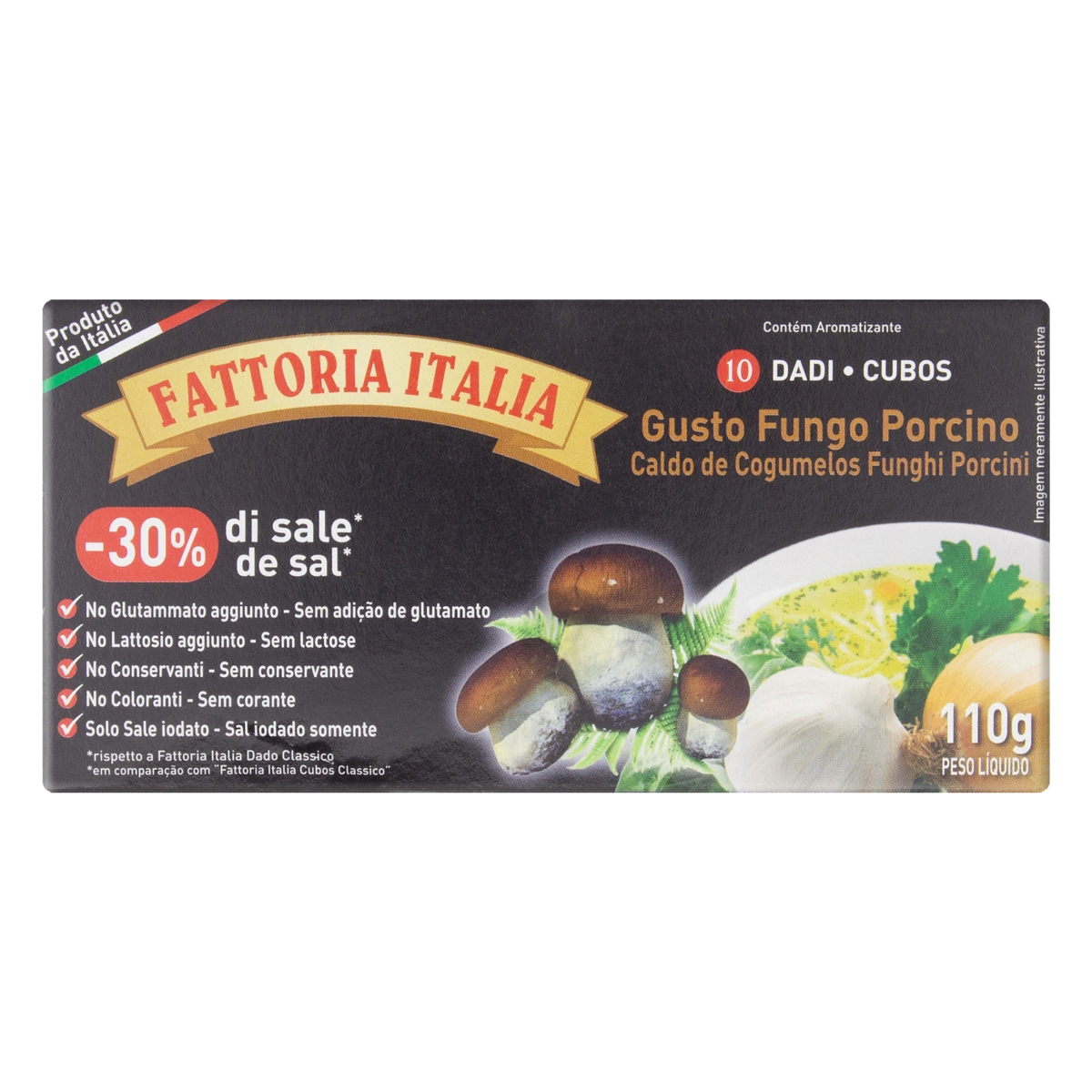 Caldo Tablete Cogumelos Funghi Porcini Zero Lactose Fattoria Italia Caixa 110g 10 Unidades
