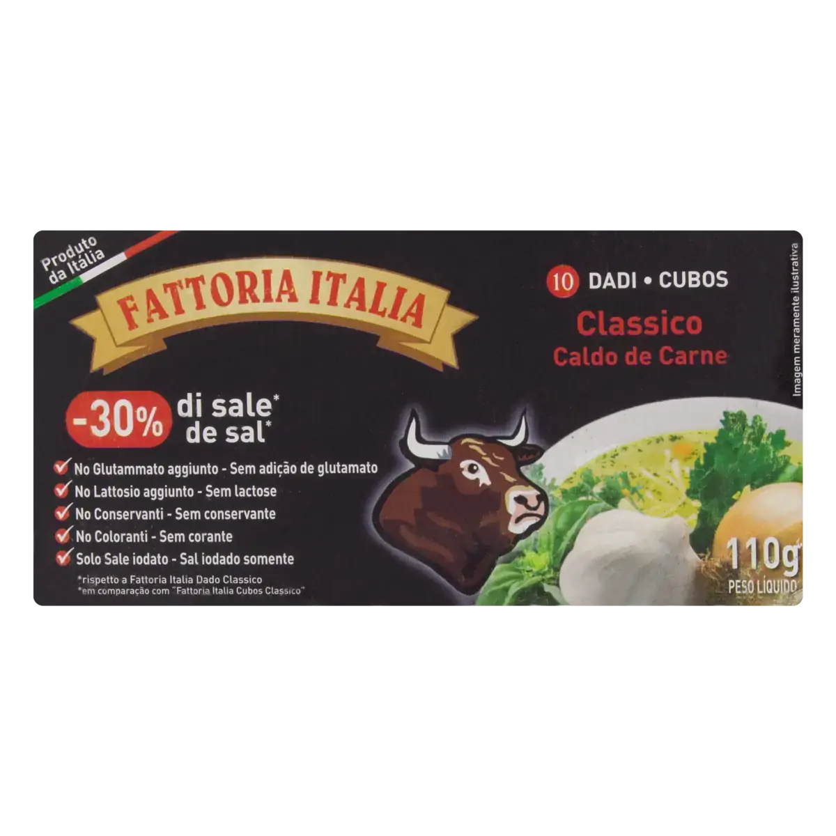 Caldo Tablete Carne Zero Lactose Fattoria Italia Caixa 110g 10 Unidades