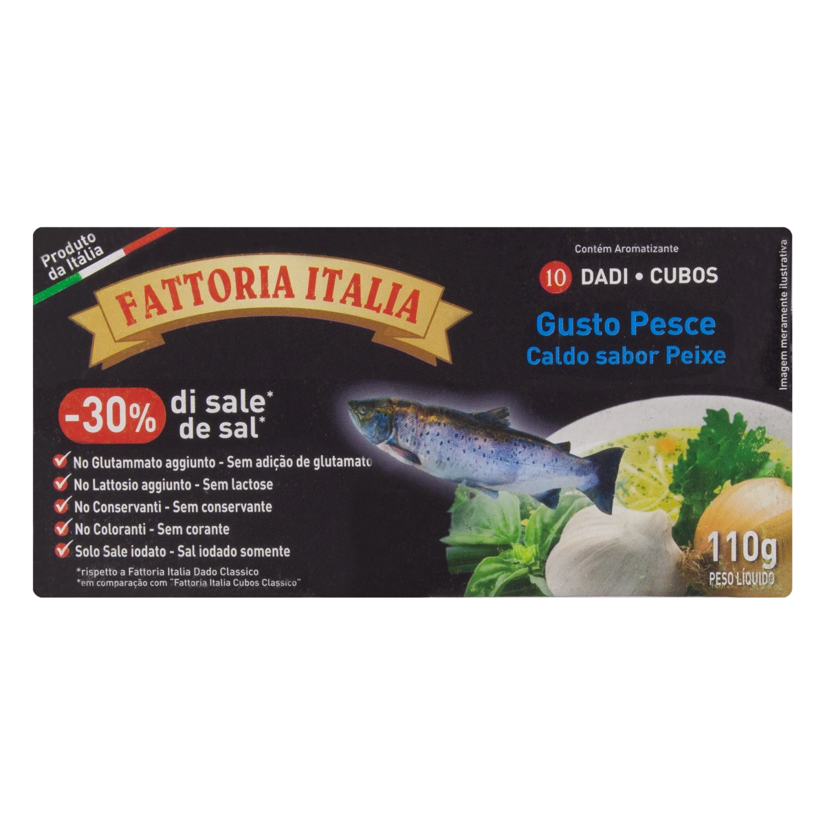 Caldo Tablete Peixe Zero Lactose Fattoria Italia Caixa 110g 10 Unidades