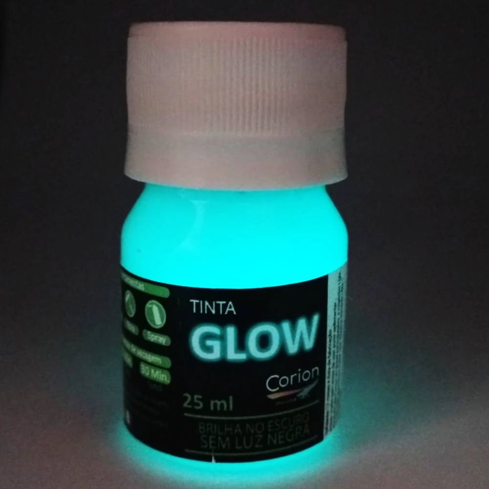 Tinta Glow Corion Led Cell 25ml Brilha Sem Luz Negra. Luminescente. Cor Azul Esverdeado