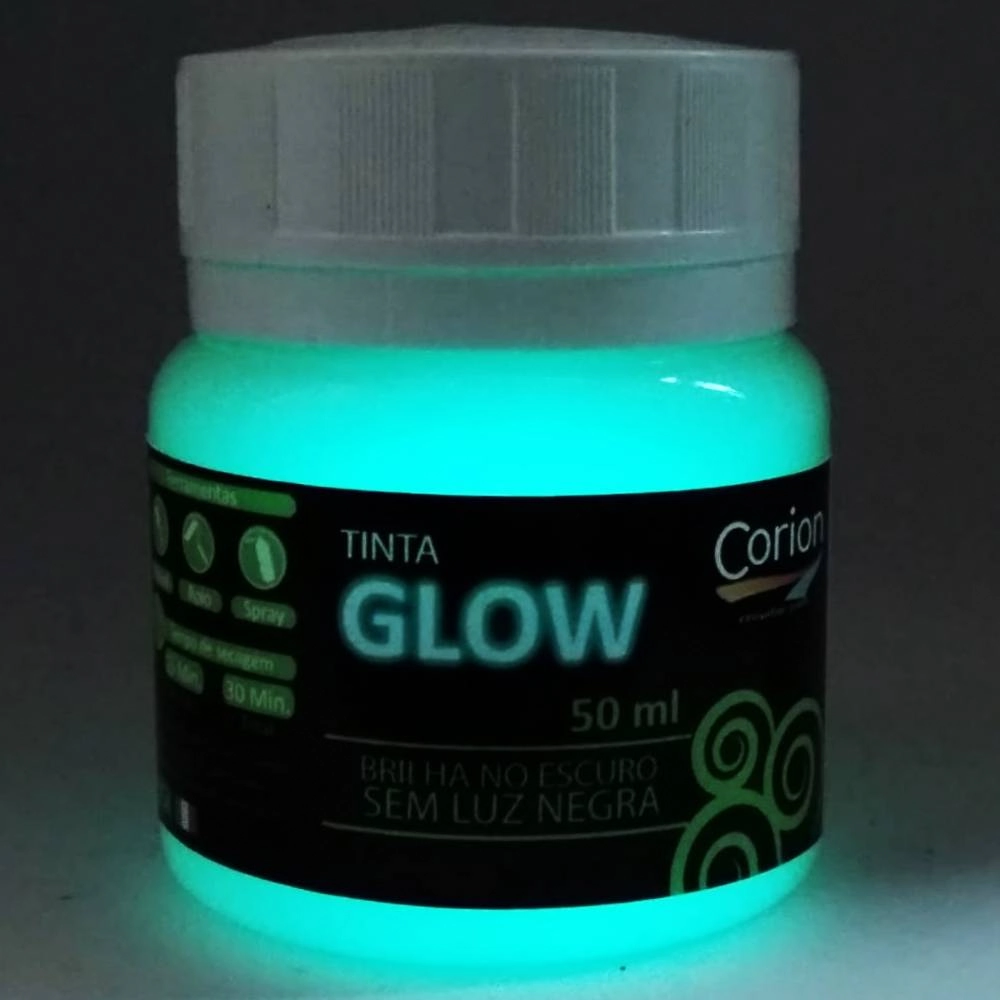 Tinta Glow Corion Led Cell 50ml Brilha Sem Luz Negra. Luminescente. Cor Azul Esverdeado