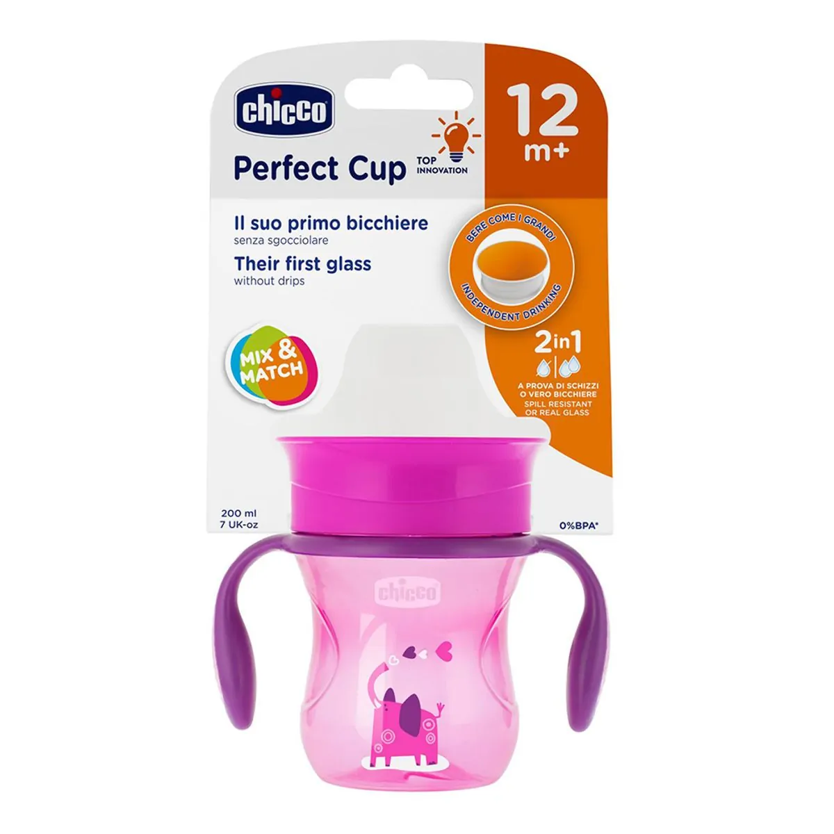 Copo Chicco 360 Perfect Cup 12M Rosa 200ml