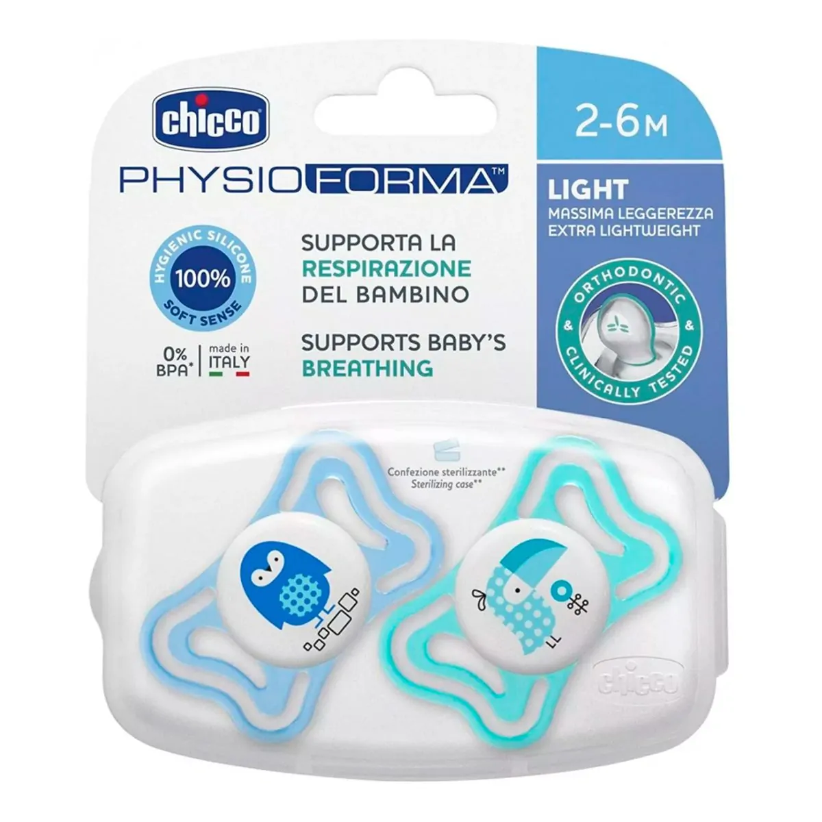 Chupeta Chicco Physio Light 2-6 Meses Azul 2 Unidades